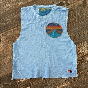 Aviator Nation Light Blue Retro Stripe Logo Tank Top